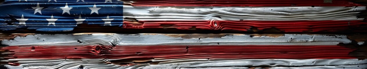 Patriotic Memorial Day Celebration with American Flag on White Wooden Background. Honoring Veterans and Fallen Heroes. [Copy Space]