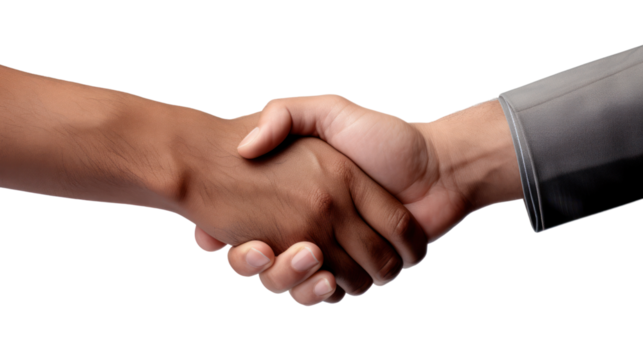 close-up of a handshake rejection between two business people, with a handshake gone wrong isolated on transparent and white background.PNG image. - Powered by Adobe