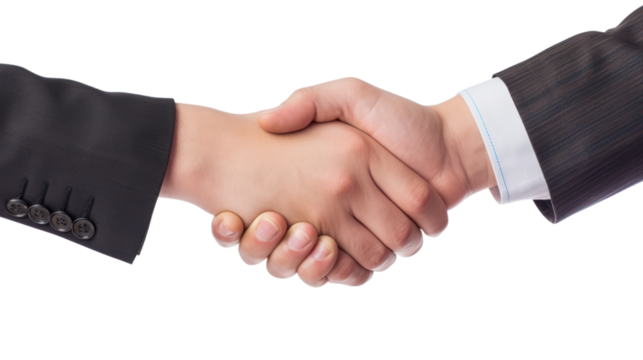 close-up of a handshake rejection between two business people, with a handshake gone wrong isolated on transparent and white background.PNG image.