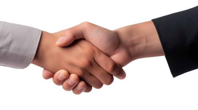close-up of a handshake rejection between two business people, with a handshake gone wrong isolated on transparent and white background.PNG image.