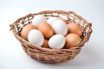 Eggs in the basket isolated on white background