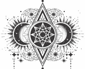 Fototapeta premium a black and white drawing of a star and moon