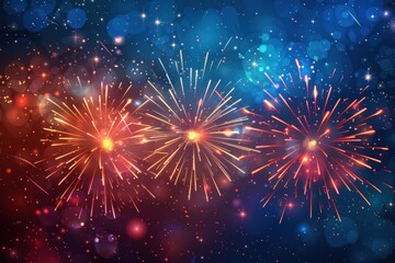 Naklejka premium Festive 4th of July background with fireworks and copy space. Patriotic symbols.