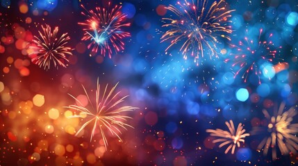 Naklejka premium 4th of July celebration illustration with fireworks and copy space. Festive and patriotic.