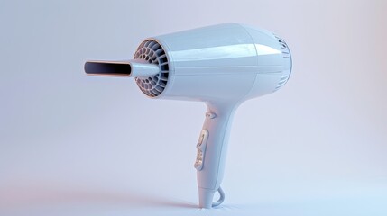 Hair dryer showing the internal fan and heating element, isolated white background, studio lighting for clear advertising, ceramic or tourmaline heating element