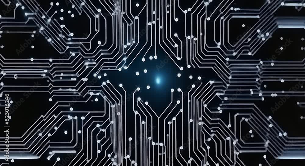 Poster technological brilliance, a close-up shot of an illuminated computer circuit board, showcasing the i