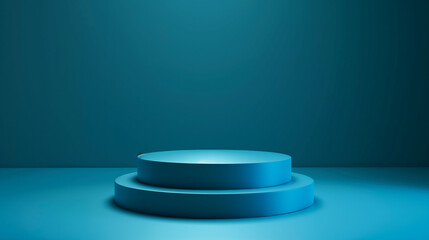 3D render of a podium in a studio setting against a solid blue background. The scene features smooth transitions and soft lighting to create a clean, elegant atmosphere.

