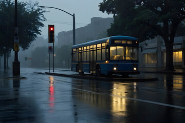 Fototapeta premium An empty bus stop in a rainy day