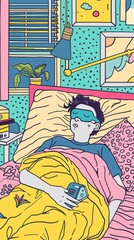 illustration of person in bed