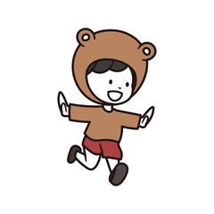熊の仮装をして元気よく楽しく追いかけている男の子のイラスト素材