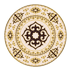 Vector round ethnic element, circular Kazakh national ornament, decorative design templates, isolated on white background	