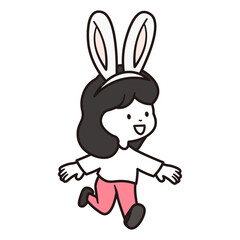 うさぎの仮装をして元気よく楽しく追いかけている女の子のイラスト素材