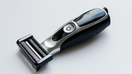 High-quality electric clippers for close shaving, isolated white background, studio lighting highlighting sleek design, perfect for advertising