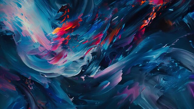 An abstract painting with bold sweeping strokes representing the process of strengthening and pruning synaptic connections in the brain..