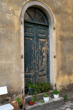 old wooden door in town Danilia village Creece