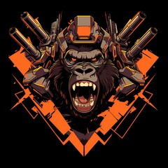Gorilla mascot illustration with angry face, vector logo, e-sport gamer t-shirt design, on isolated background.