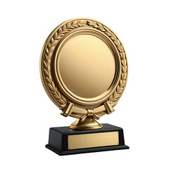 3D golden circle award plaque trophy isolated on transparent background