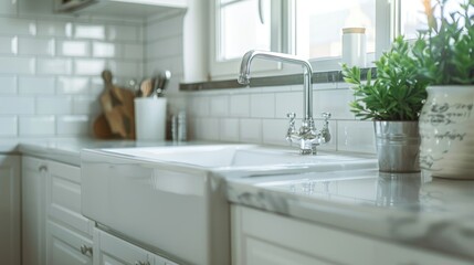 Luxurious porcelain sink in a modern kitchen, close-up with isolated background, emphasizing its range of colors and stylish design, ideal for advertising