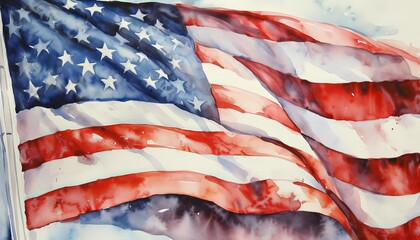 watercolor grunge USA flag background for memorial or independence day