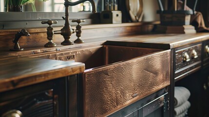 Luxurious kitchen with an undermount sink, close-up, seamless look with the countertop, emphasizing modern design and ease of cleaning, perfect for ads