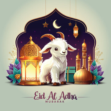 beautiful Eid al Adah art greetings with golden lantern, moon and dark Arabian culture background. abstract vector illustration design.