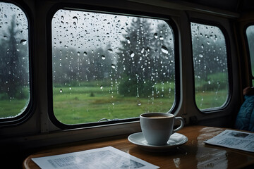 A cup of coffee and a view from a motor home
