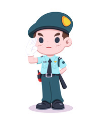Cute style security guard saluting cartoon illustration