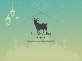 Eid al adha festival banner with arabic floral goat and camel