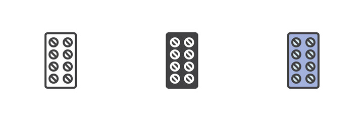 Blister pills different style icon set