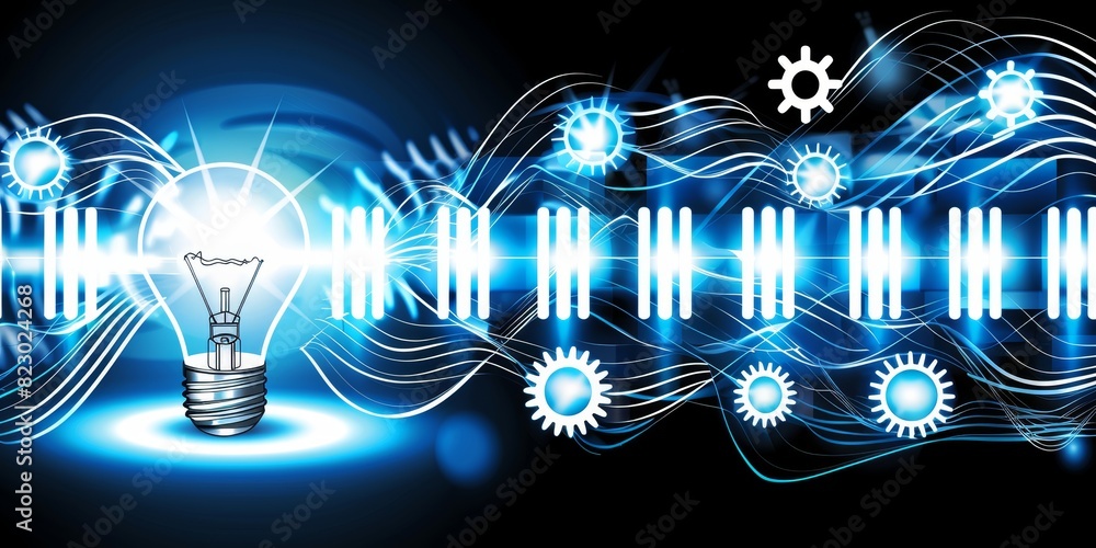 Fototapete futuristic innovation: glowing light bulb representing digital technology and creative ideas in a cy