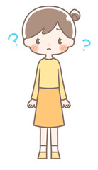 Fototapeta premium 全身｜はてなマークの女性イラスト｜お団子ヘア