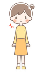 全身｜びっくりする女性イラスト｜お団子ヘア