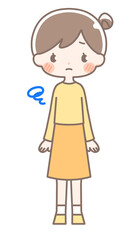 全身｜モヤモヤする女性イラスト｜お団子ヘア