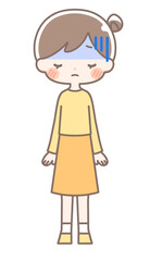 全身｜青ざめる女性イラスト｜お団子ヘア

