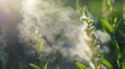 "緑の季節にイネ科の植物の花粉が飛散している."