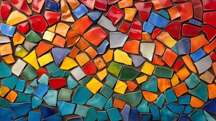 a whimsical and creative design made from an abstract mosaic of coloured ceramic tiles