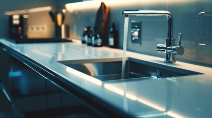 High-end ceramic sink in a contemporary kitchen, close-up shot, isolated background, studio lighting highlighting its elegance for advertising