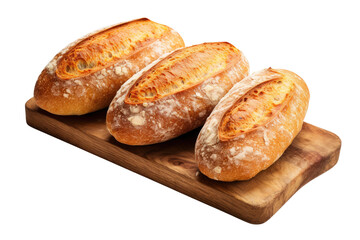 Fototapeta premium The Trio of Sourdough: Artisan Bread on Cutting Board on Transparent PNG Background.