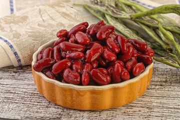 Baked red canned bean in the bowl