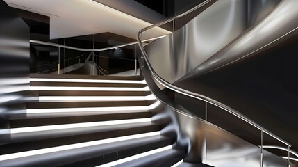 Modern staircase design featuring illuminated steps in a luxurious interior setting. 