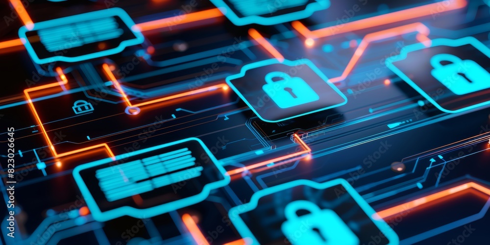 Poster Futuristic Network Interface: Digital Technology and Cyber Data Systems for Secure Online Connections and Information Management, Generative AI