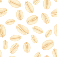 Oatmeal background. Seamless pattern with oat flakes. Vector cartoon flat illustration.