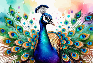 Obraz premium a painting of a peacock with colorful feathers