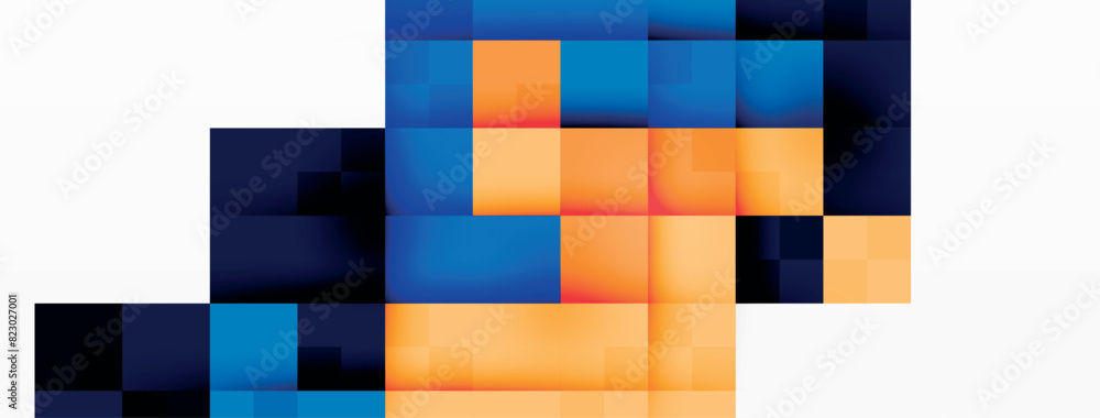Poster the image is a pixel art featuring a blue and orange square on a white background, highlighting colo
