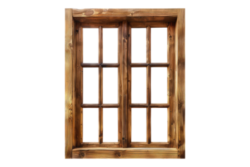 Natural wooden window Isolated on white background
