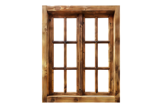 Natural wooden window Isolated on white background
