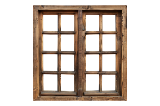 Natural wooden window Isolated on white background