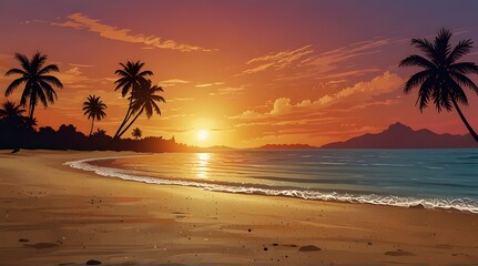Sunset on summer beach background vector illustration.generative.ai