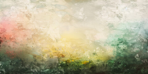 Watercolor paint strokes on wide canvas textured green background decorating art painting illustration, generated ai	
