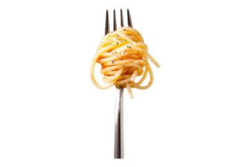 Spaghetti on fork Isolated on white background